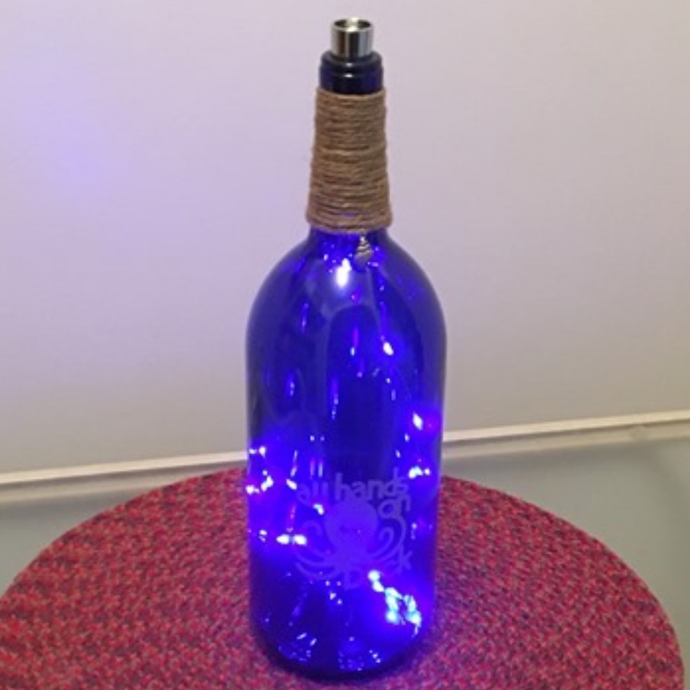 Large Lighted Wine Bottle w/All Hands on Deck!